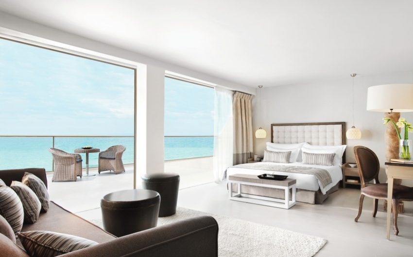 bedroom with sea view at sani beach