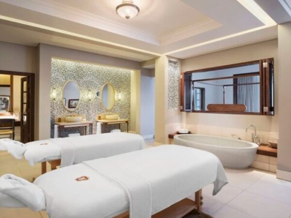 St Regis Resort in the Mauritius Manor Suite Bathroom with The Little Voyager