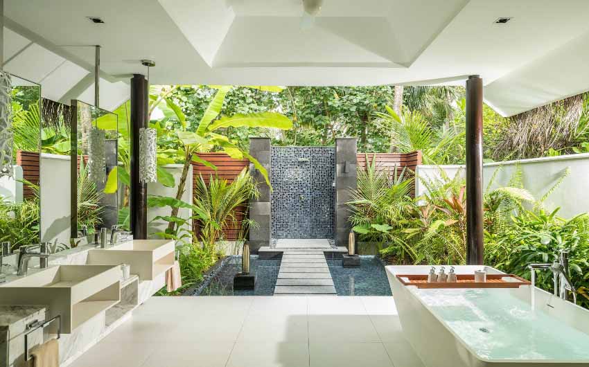Niyama Private Islands Beach Villa Bathroom with The Little Voyager