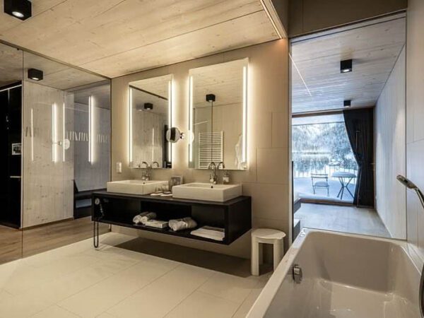 Austrian Mountain Resort Deluxe Chalet Bathroom with The Little Voyager
