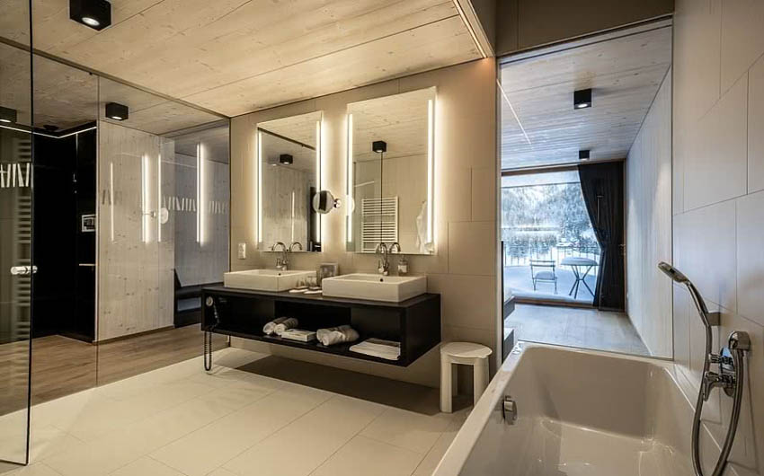 Austrian Mountain Resort Deluxe Chalet Bathroom with The Little Voyager