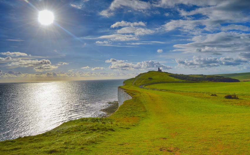 Cliffs along West Sussex's coastline with The Little Voyager