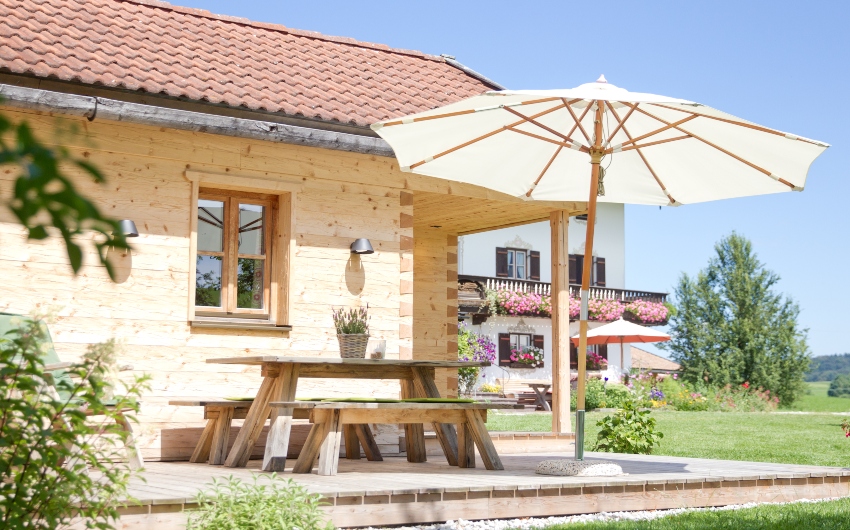Outdoor area of a chalet at the Bavarian Farm