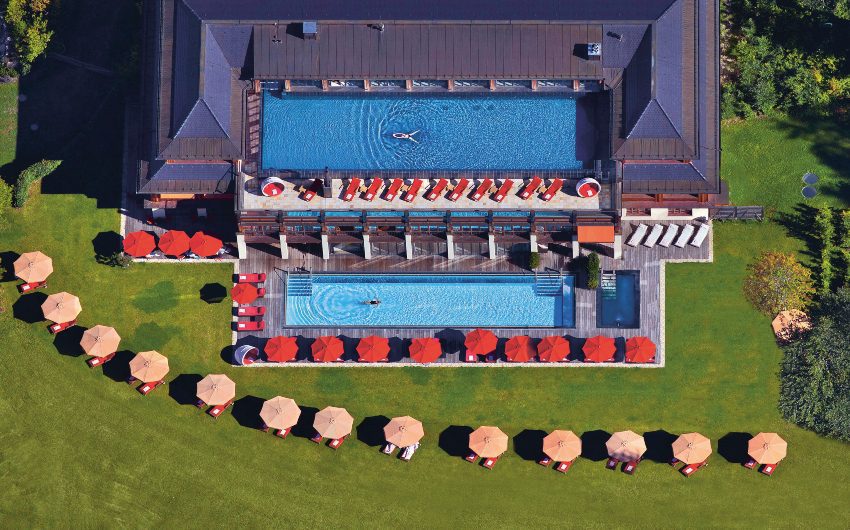 Pool aerial view at Schloss Elmau
