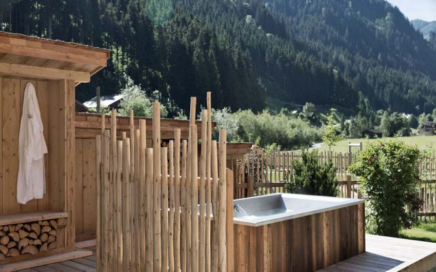 Austrian Countryside Chalets Outdoor Jacuzzi with The Little Voyager