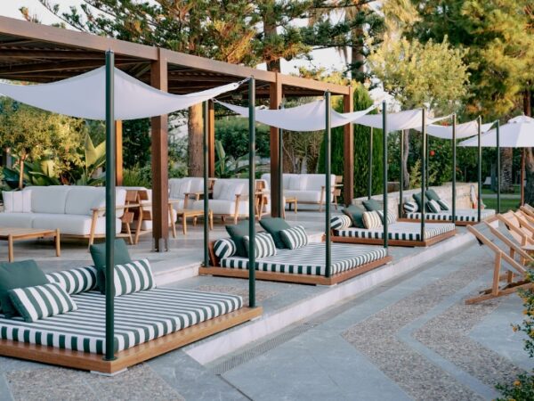 luxury double sun beds in a resort