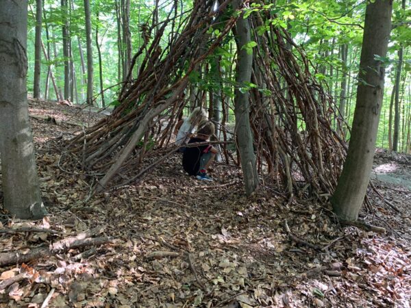 Children playing in the woods around the German Treehouses