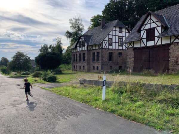 Boy walking around the grounds of the German Treehouses