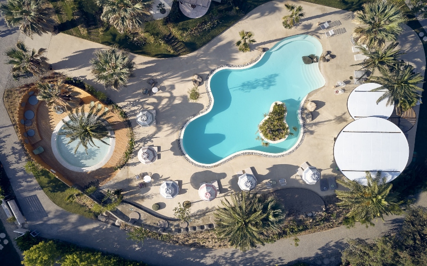 The Halkidiki Beachfront Retreat aerial view of pool
