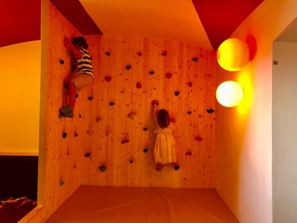 Indoor climbing wall at the South Tyrolean Art Nouveau Hotel