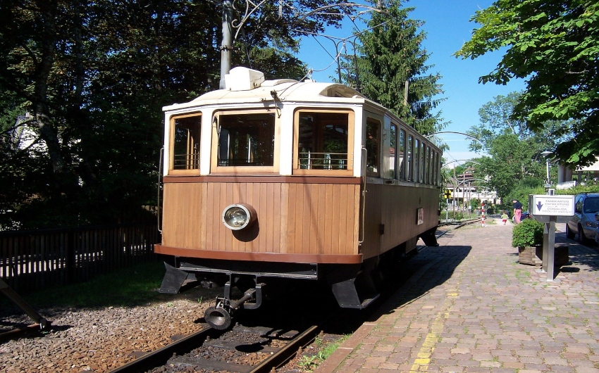 Historical train close to the South Tyrolean Art Nouveau Hotel
