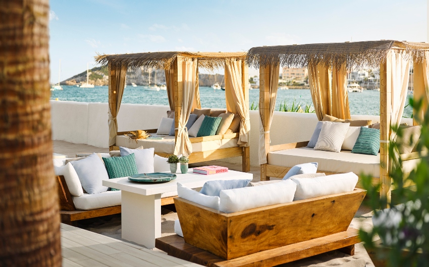 Pool seating area at Nobu Hotel Ibiza Bay