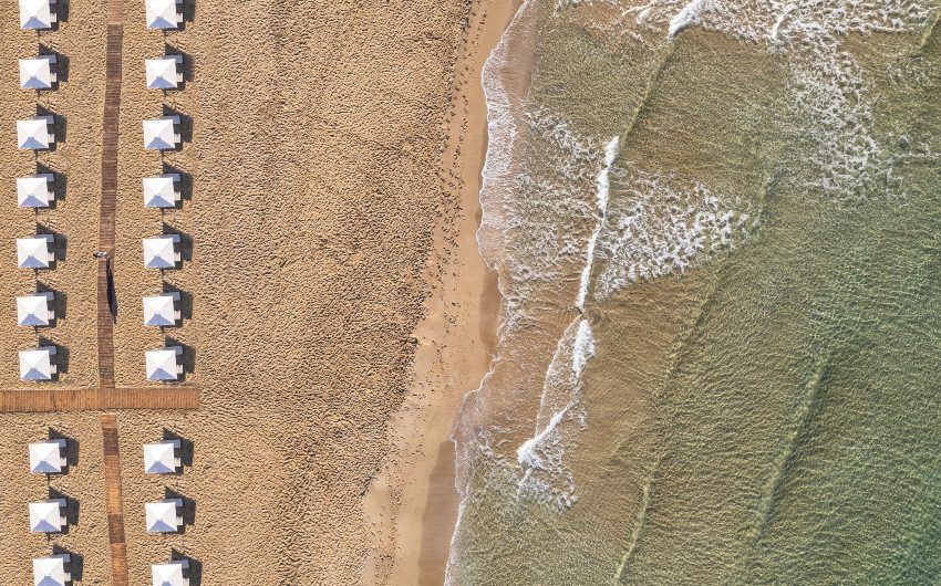 Domes of Corfu aerial view from the beach