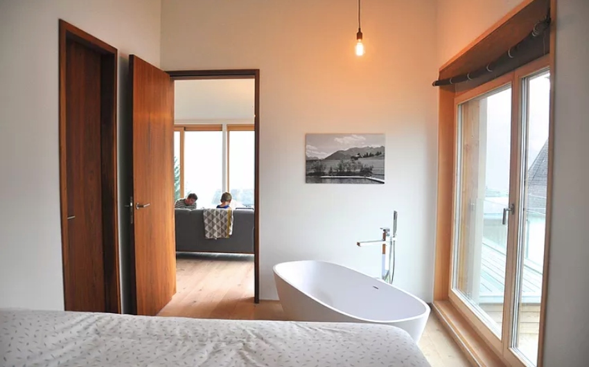 Master bedroom at the Swiss Mountain Apartment