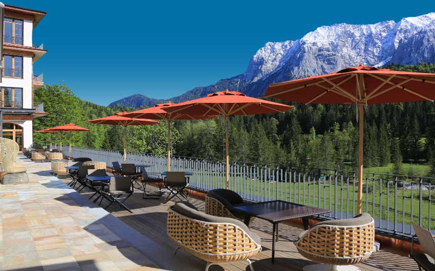 Restaurant Terrace at Schloss Elmau with The Little Voyager