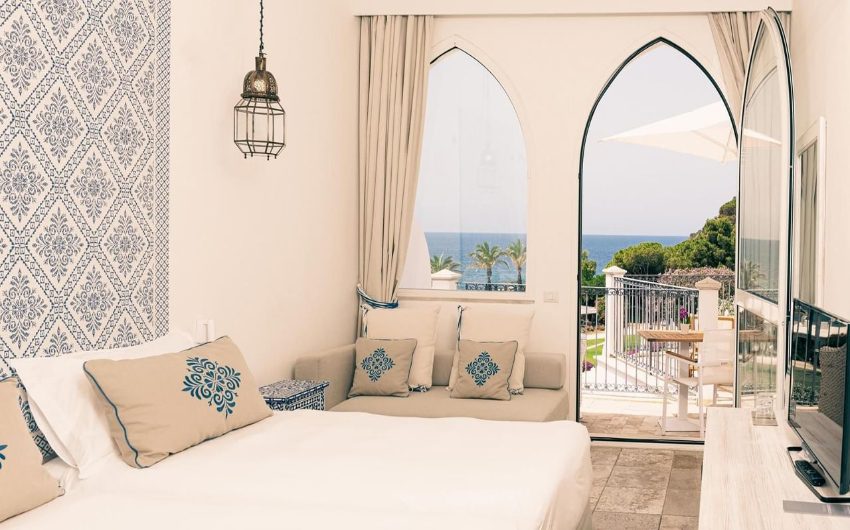 double bedroom in a hotel with sea view