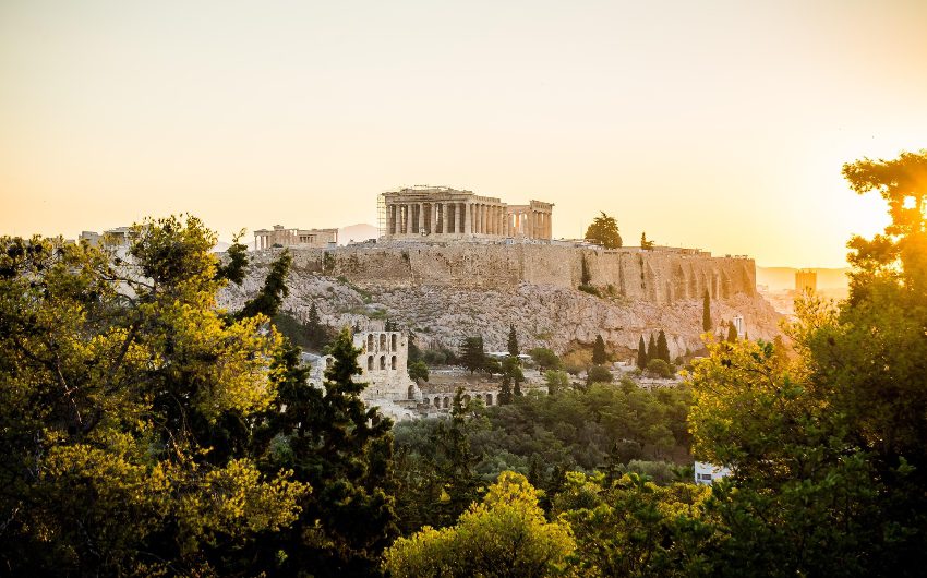 View of the Acropolis at sunset