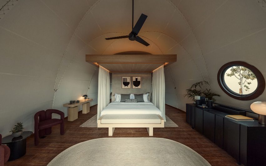 Inside a couples cabana at 91 Athens Riviera